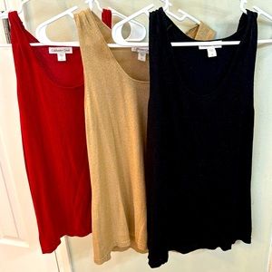 3 Shimmer knit tank tops - red, gold, black size 14/L